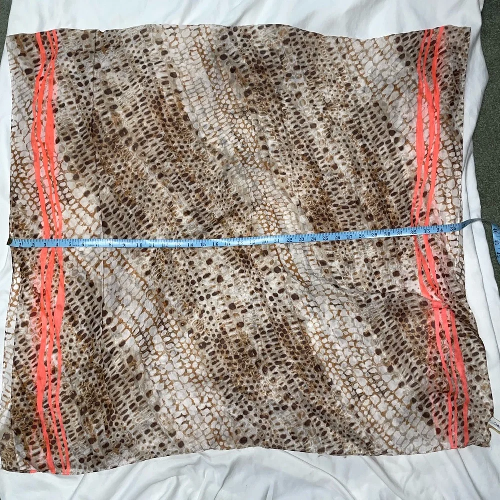 Calvin‎ Klein Leopard Brown Scarf with Neon Coral Stripes